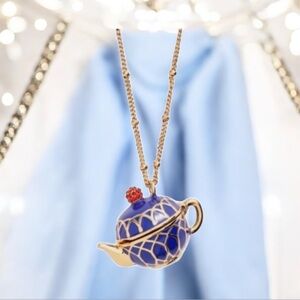 Kate Spade Blue and Gold Teapot Necklace